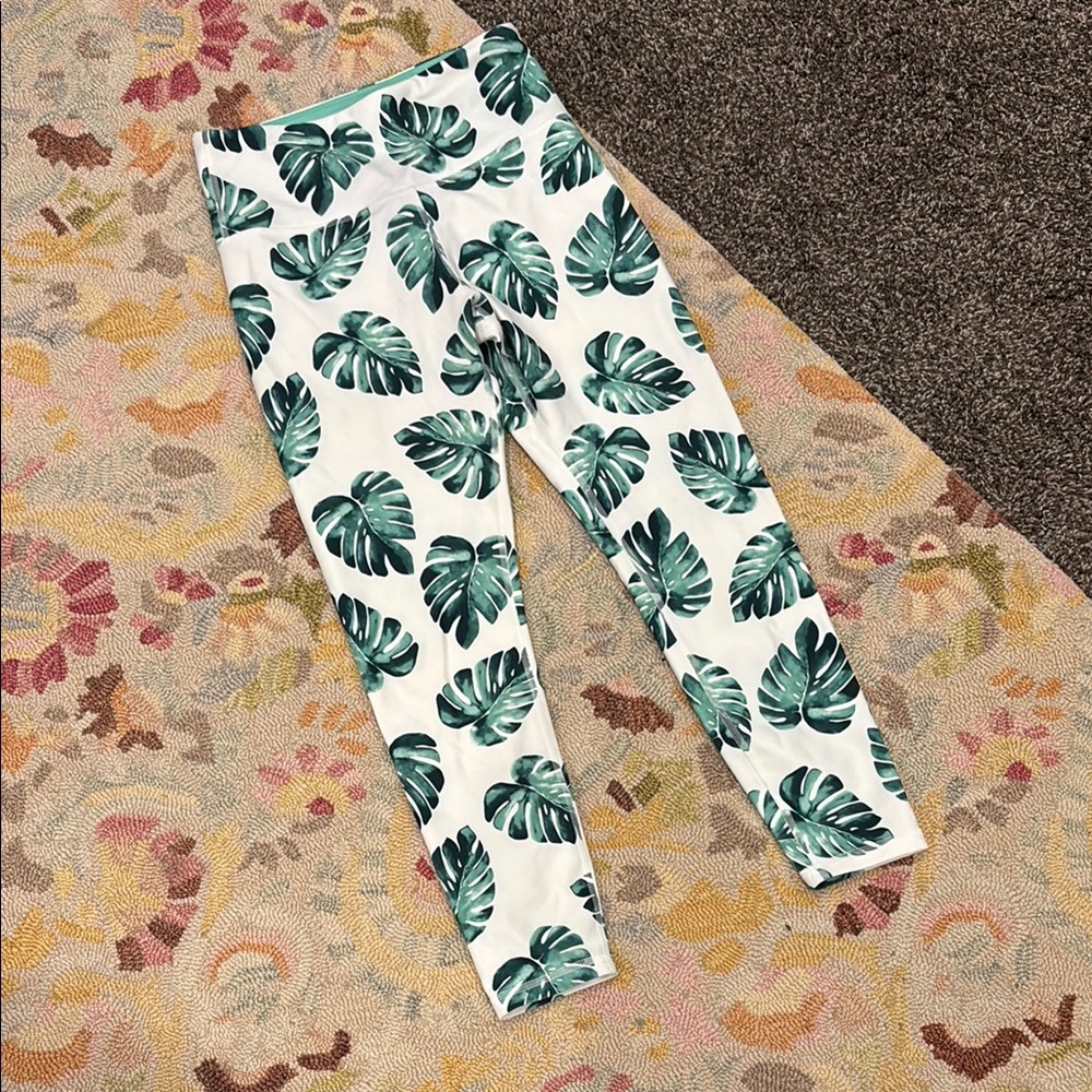 Wildfox White and Green Leaf Print Leggings